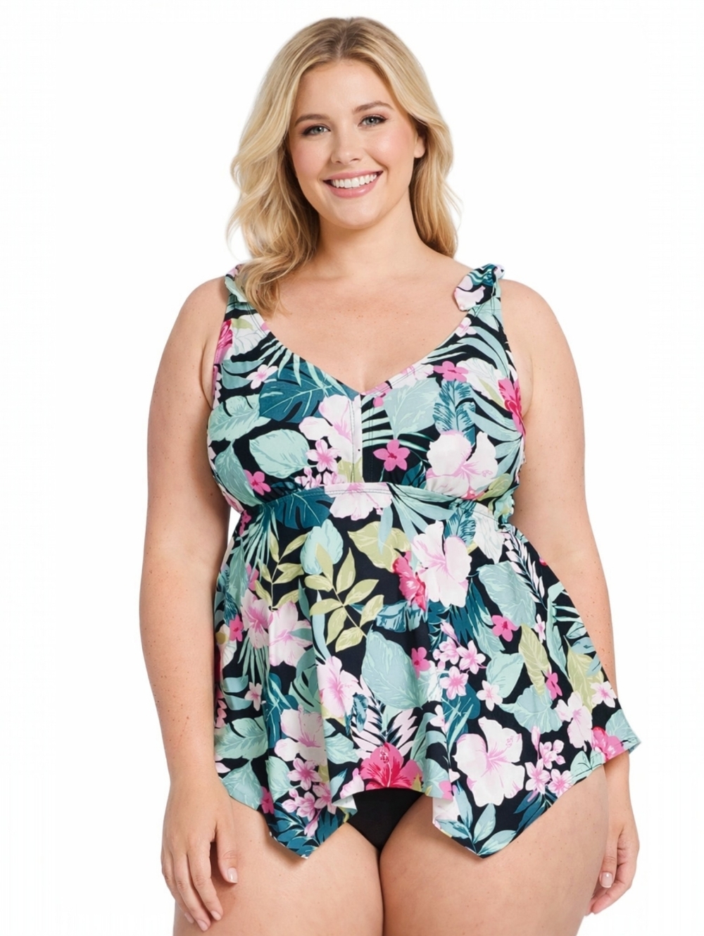 Kona Sol V-Neck Shoulder Ties Sharkbite Tankini Top Size 14W